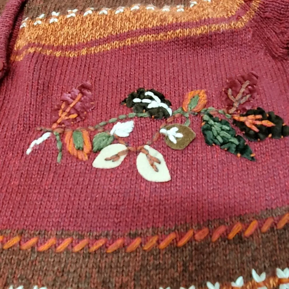 ERIKA & CO Multicolored Embroidered Floral Design Cardigan Sweater Size PM - Picture 6 of 6
